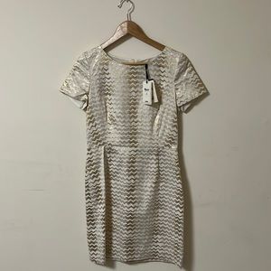 NWT Bonpoint Couture women’s ivory and metallic gold chevron dress